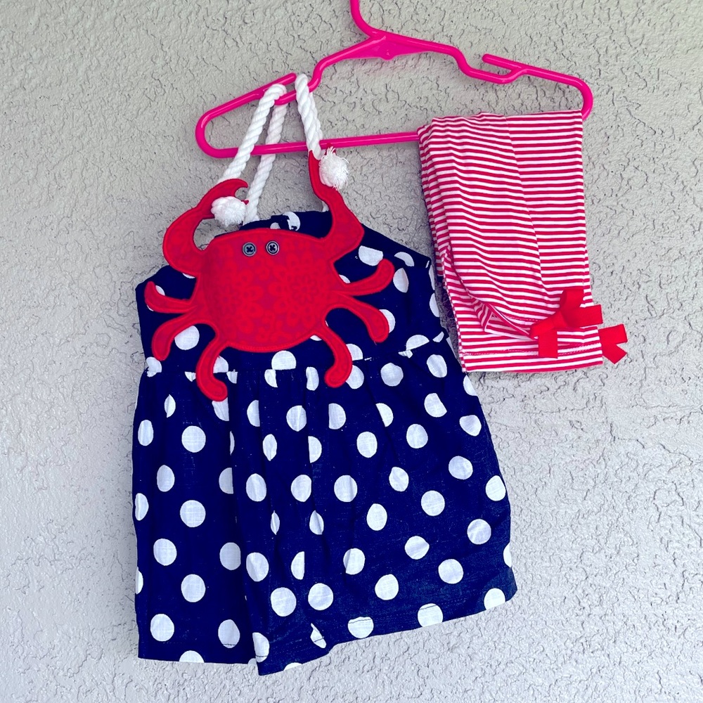 Mudpie 24m/2T Navy Crab Outfit with matching Red Pedal Pushers